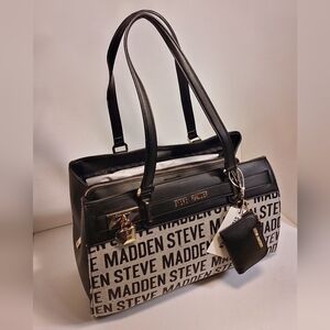 Steve Madden Black and Cream Logo Tote